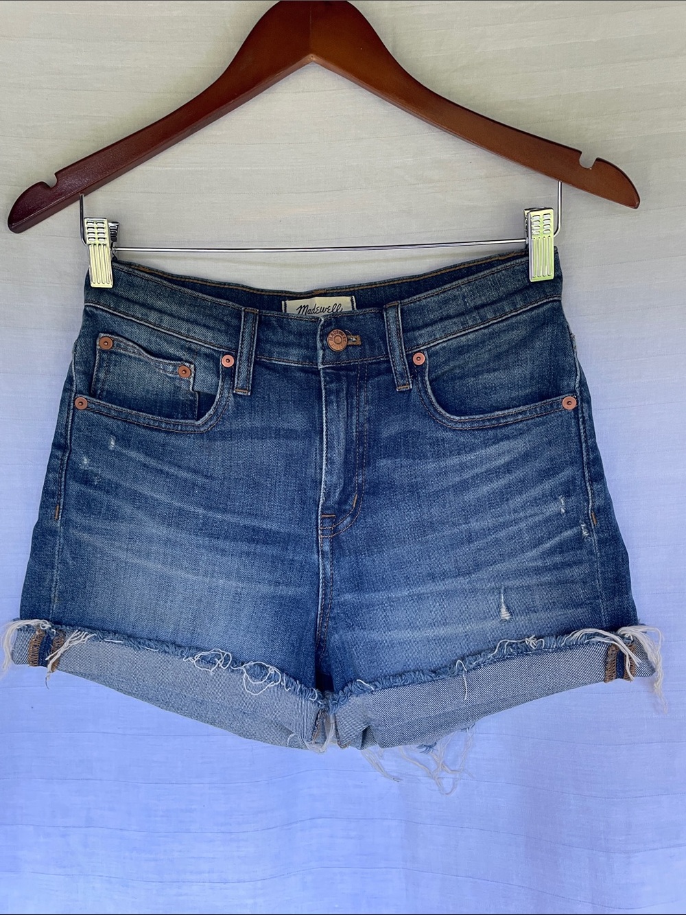 Madewell Dark Blue Distressed Rolled-Hem Denim Shorts